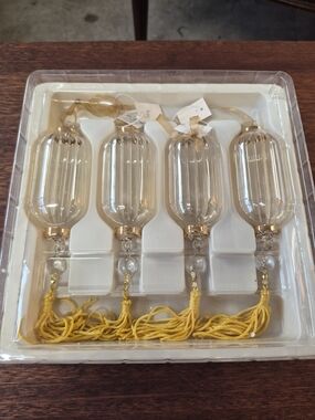 Set of 4 Clear Glass Tassel Ornaments with Gold Accents Vintage Dillards